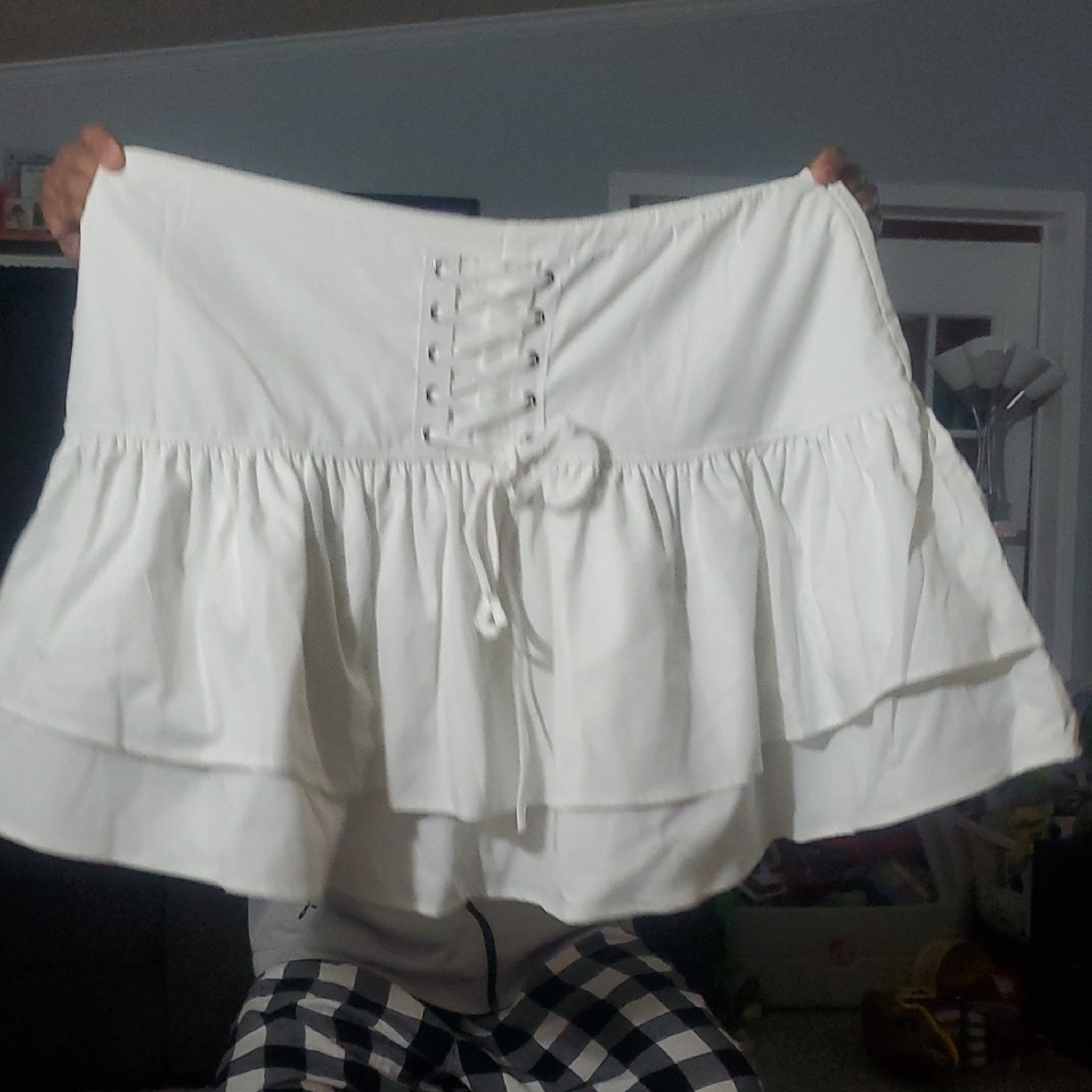 White Ruffled Skirt with Lace-Up Detail
